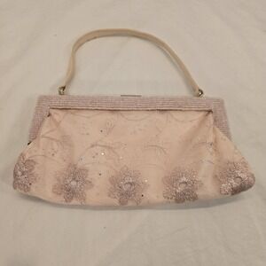 Preston & York Pink Beaded Floral Evening Bag Purse Handbag